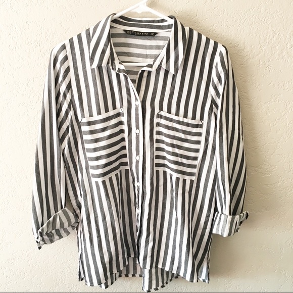 Zara Tops - Zara | Striped Button Down Blouse Size Small
